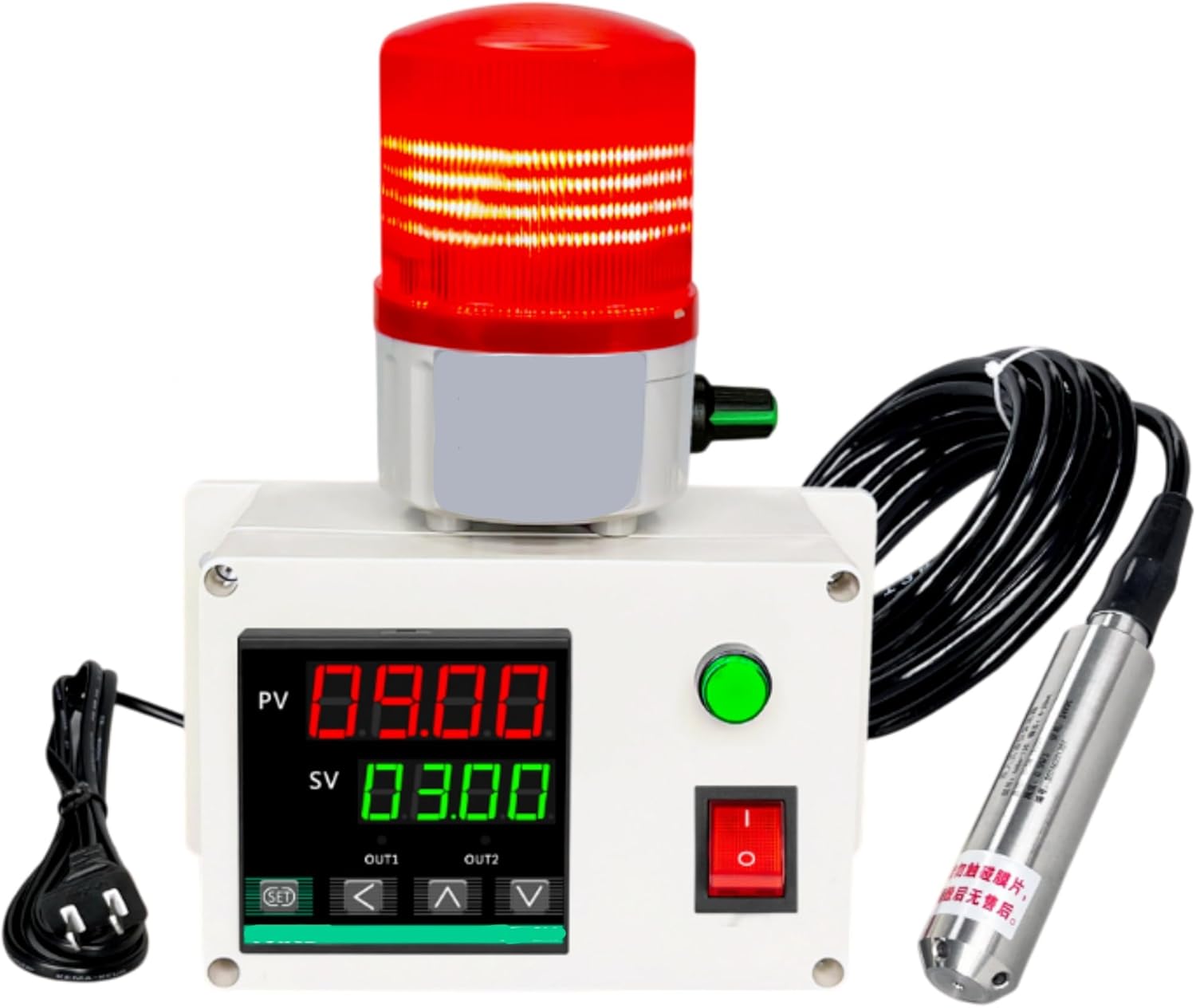 JIAWANSHUN High/Low Water Level Sensor Alarm 0-3M,Water Level Monitor with 0-105dB Adjustable Sound & Light Alert, Dual-Display & Easy Mounting for Water Tank, Pond, Swimming Pool&Basement