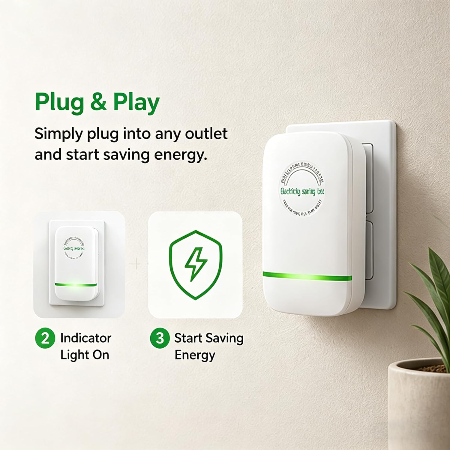 Electricity Saving Box Smart Power Saver Plug, Voltage Stabilizer & Surge Protector, Plug-in Energy Saver Device 90V-250V for Home Office, Compact and Easy Installation (4 Pcs)