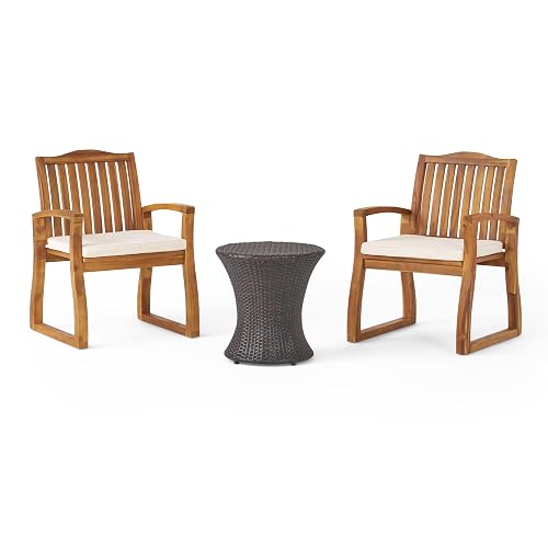 Avalon Outdoor Acacia Wood 3 Piece Chat Set with Wicker