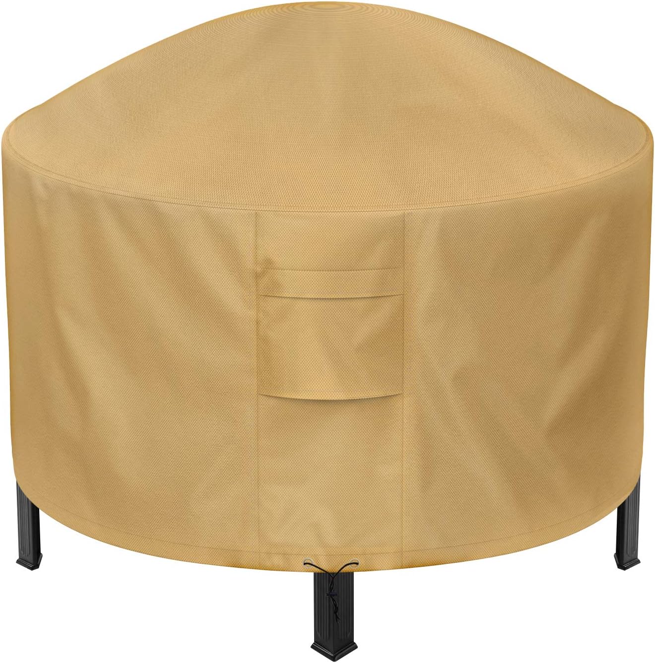 Sunkorto Round Fire Pit Cover, 50 Inch Patio Outdoor Firepit Table Cover Waterproof 600D Heavy Duty Wear-Resistant, Light Brown