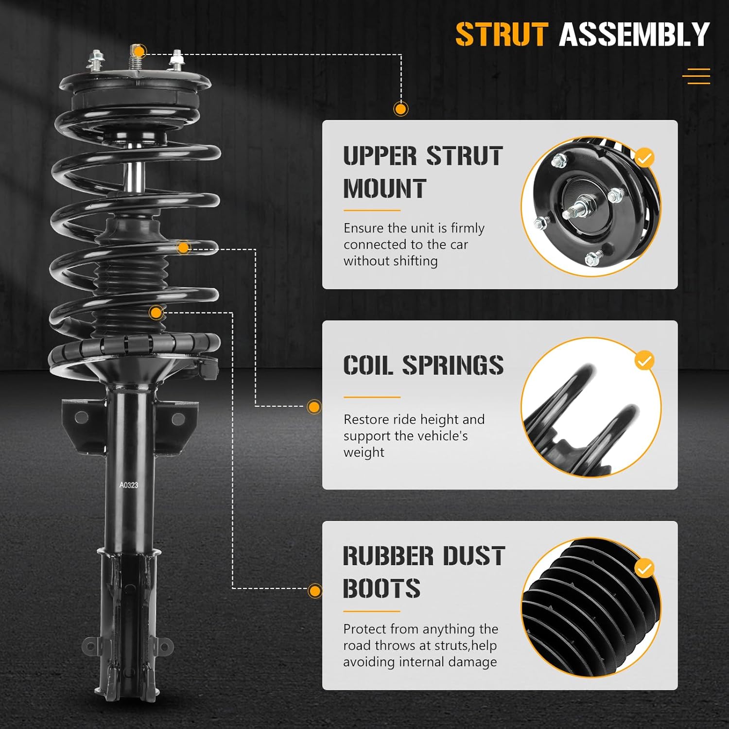 Front Complete Coil Spring Strut Shock Absorber Fit for Ford Mustang 2005 2006 2007 2008 2009 2010, 172138 (Set of 2)