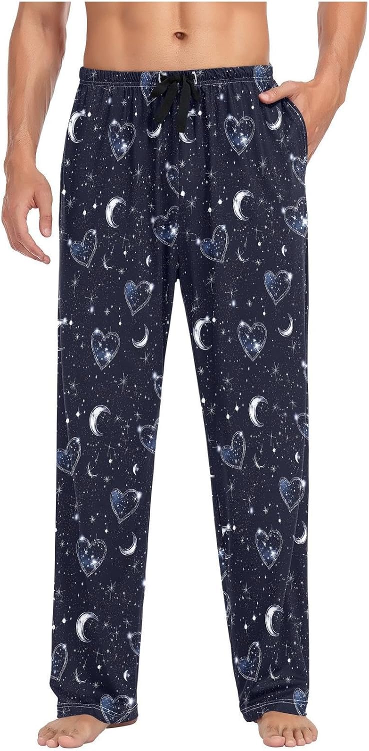ZZKKO Pajamas Pants for Men Starry Sky Heart Men's Pajama Bottoms Cotton PJ Pants for Mens S