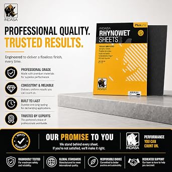 Indasa 50 PCS 9x11 Rhynowet Wet & Dry Sandpaper Sheets, 800 GRIT, Clog-Resistant Abrasive for Wood, Metal, Auto, Paint & Clear Coat Finishing, Sand Paper Silicon Carbide, Plusline