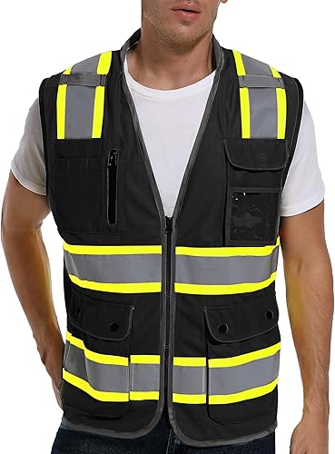 Chaleco de seguridad reflectante para hombres y mujeres, chaleco de construcción de alta visibilidad clase 2, tiras reflectantes de doble tono