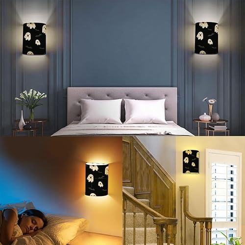 Miniatura 7 de AURFIAIUOP Juego de dos apliques recargables con patrón sin costuras Simbol minmal Halloween para fondo de brillo ajustable, lámparas de pared de
