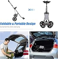 Vista 5 de GYMAX Carrito de golf, carrito de golf de 2 ruedas con ruedas de goma resistentes al desgaste de 9.5 pulgadas, correa elástica y marcador, carrito