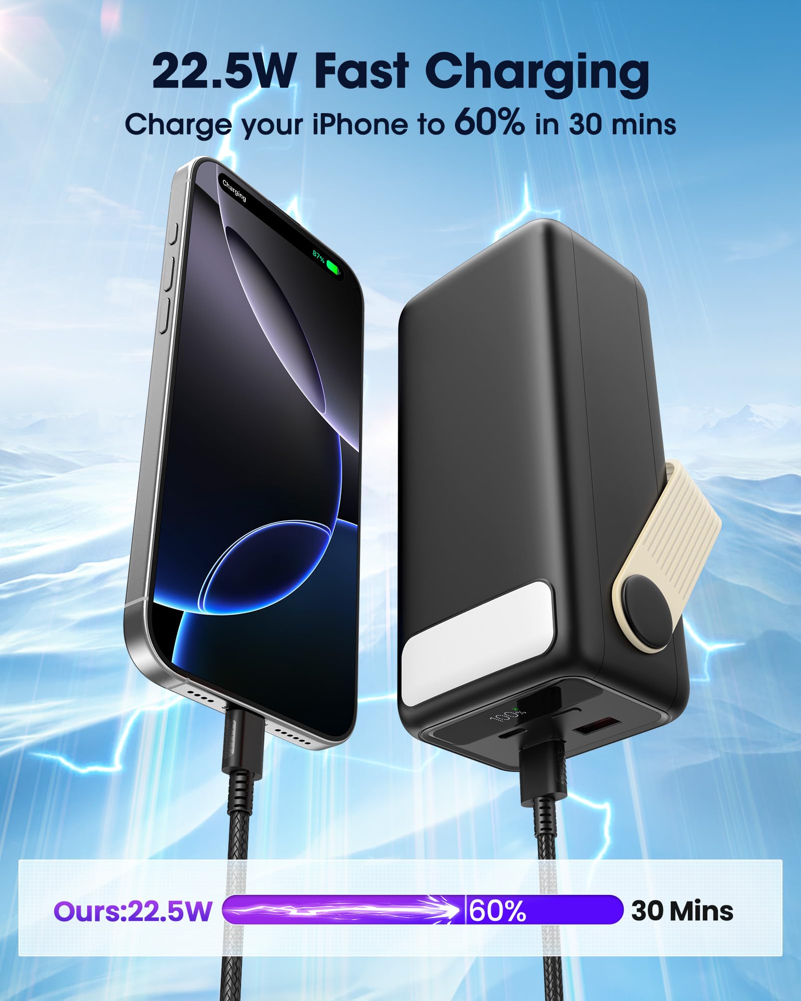 60000mAh Batterie Externe 22,5W USB-C Charge Rapide Power Bank