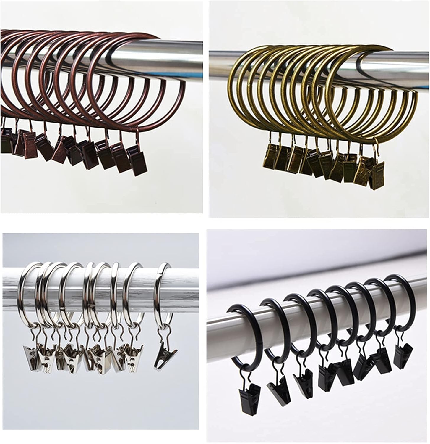 10pcs/Set Rod Clips Window Shower Clamps Bath Metal Curtain Ring Hook Clothespin Pole Buckle Accessories Sturdy and Easy to Install (3.5mmx32mm|f) (3.5mmx35mm|f)