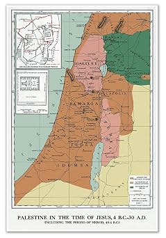Map of Palestine in the time of Jesus 4 BC through 30 AD circa 1912 | Art Print Poster Vintage Wall Decor Historic Illustration | 24 x 36 inches