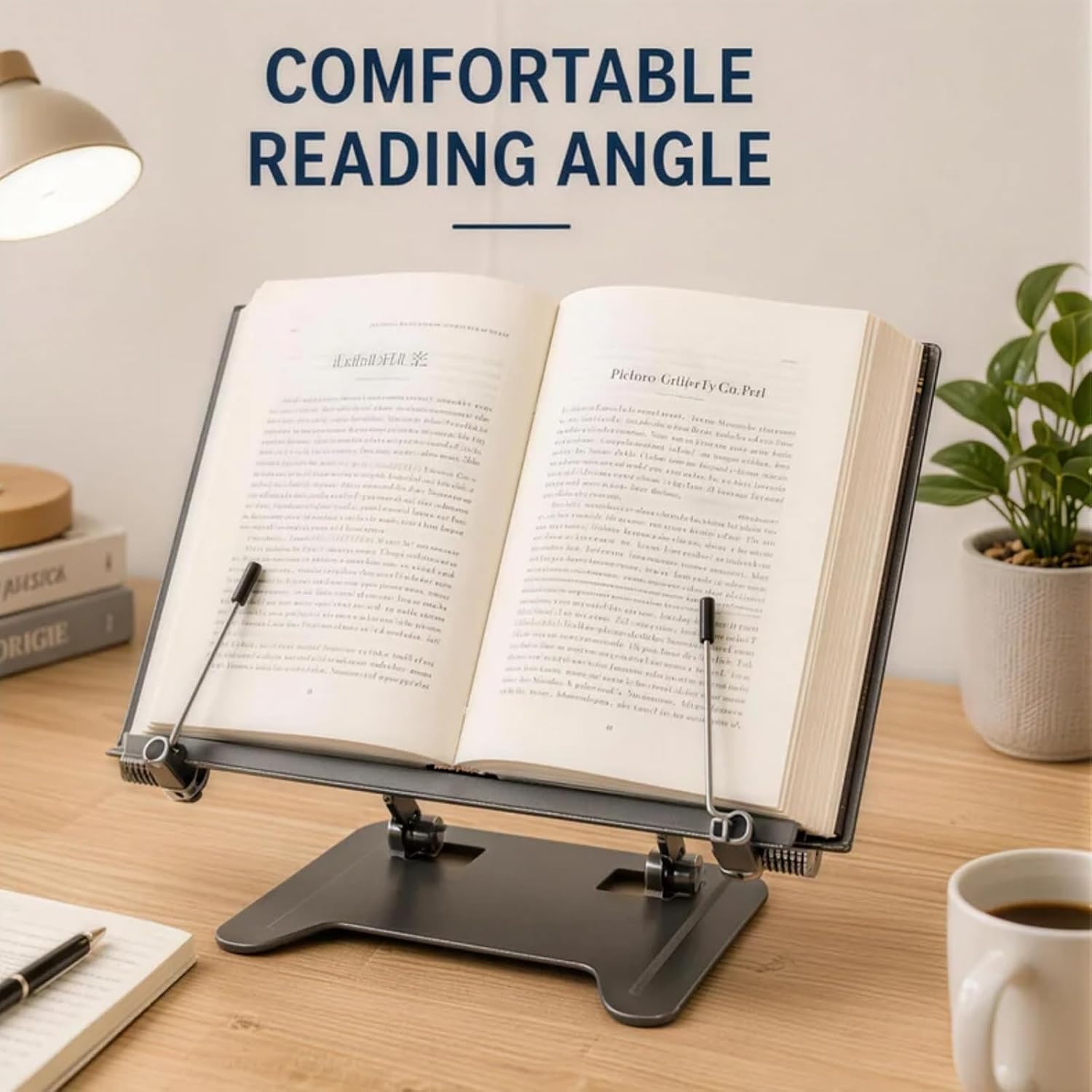Book Stand, Adjustable Book Stand, 10.63×8.86×1.77 Inch 742g Carbon Steel Reading Holder for Cookbook, Bible, Tablet, Textbook, Laptop image 3