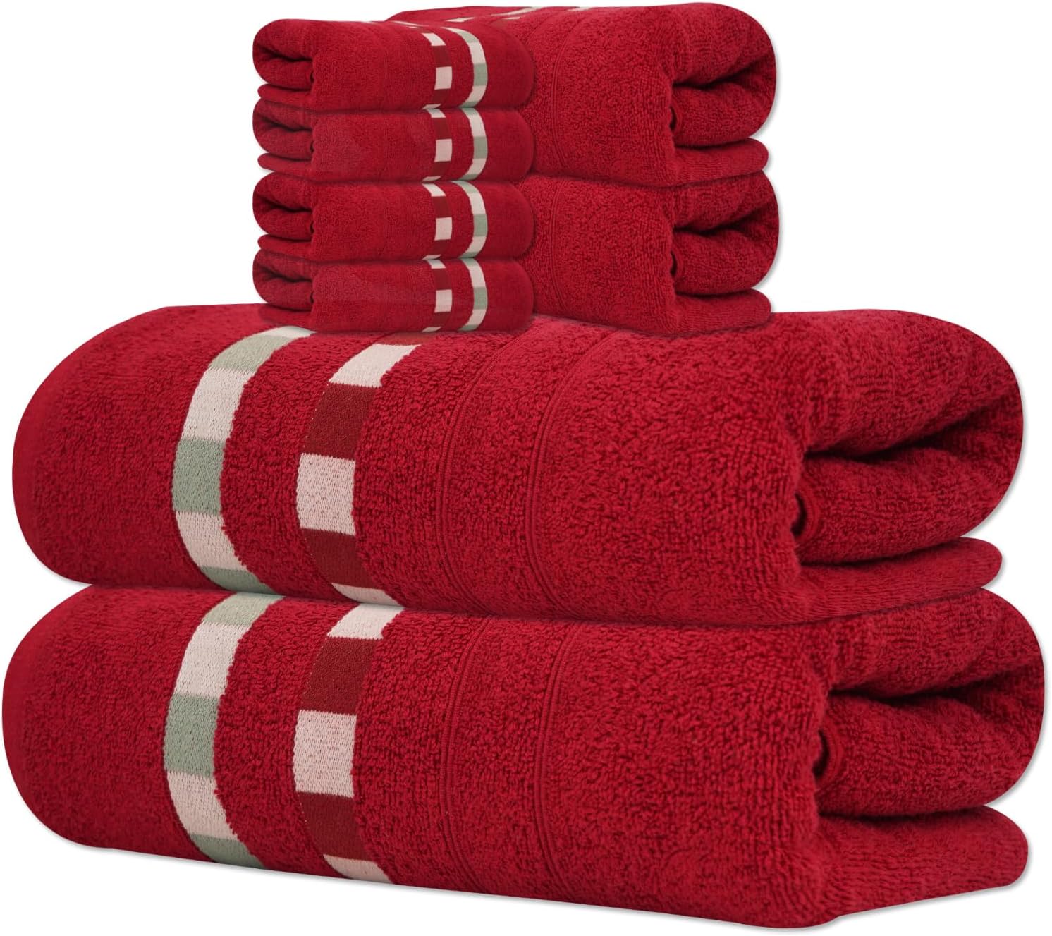 ELITE 8 Piece Luxury Bath Towel Set – 100% Cotton, 600 GSM Quick Dry Towels – 2 Bath Towels 27"x54", 2 Hand Towels 16"x28", 4 Washcloths 12"x12" – Ultra Soft, Absorbent & Durable (Red)