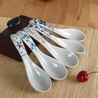 时尚勺子5件套5个碎花陶瓷手工制作餐馆日式餐具饭店业务用黄芪