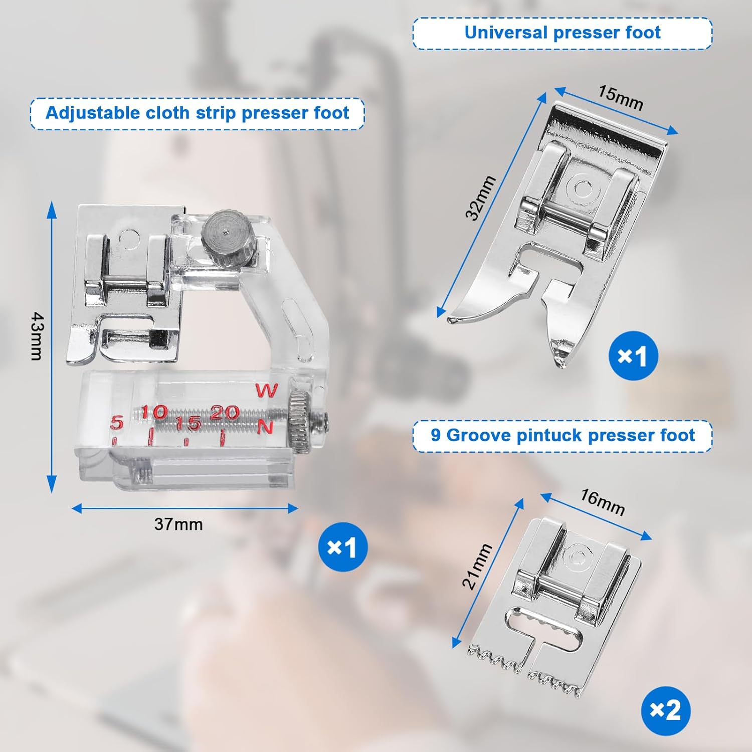 13pack Twin Needles for Sewing Machine, Double Twin Needles with 4 Pcs Presser Foot Groove Pintuck Presser Foot for Household Sewing Machine Accessories, 3 Size 2/90 3/90 4/90 with Plastic Box - Image 6