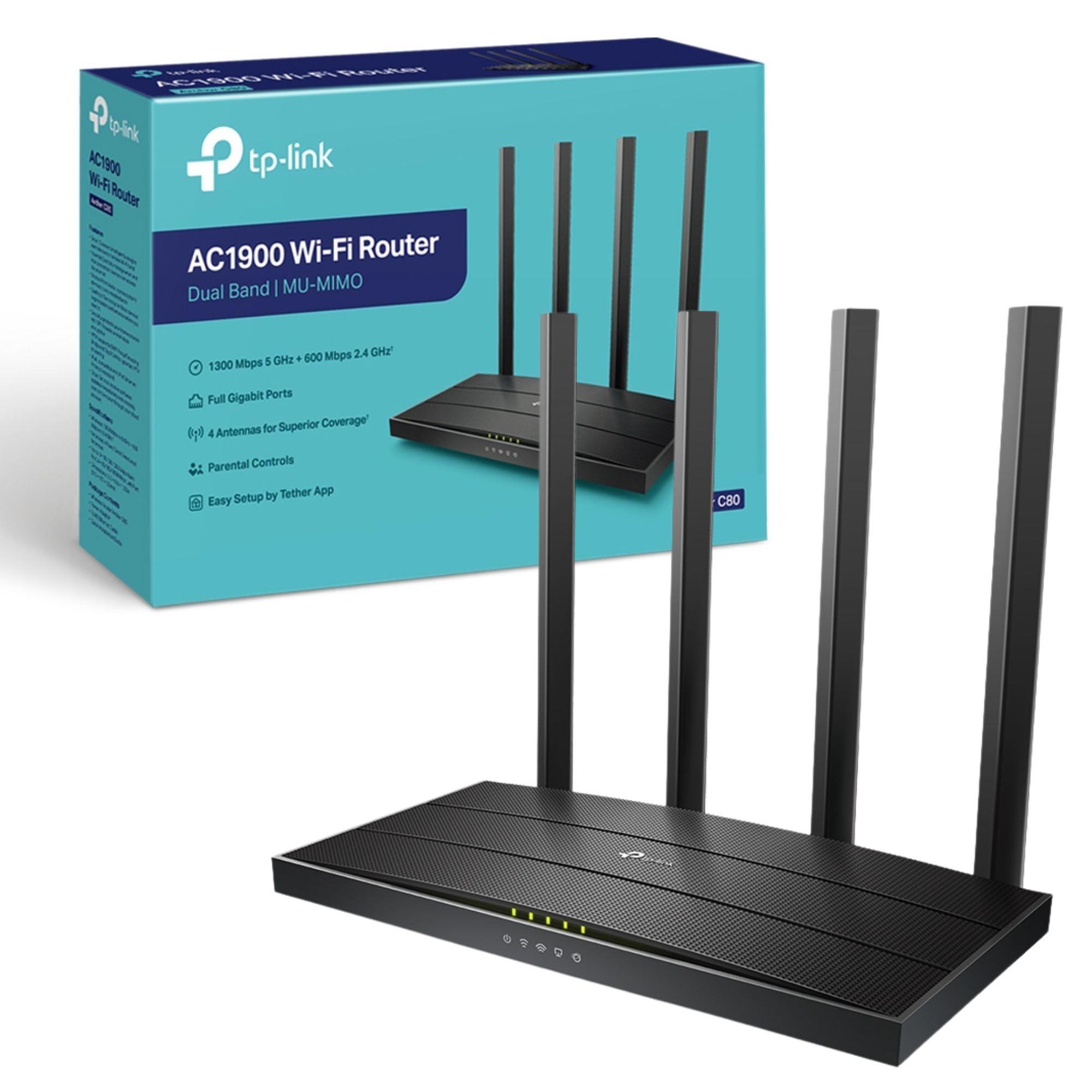 Archer C80 AC1900 MU-MIMO Dual Band Wireless Gaming Router, Wi-Fi Speed Up to 1300 Mbps/5 GHz + 600 Mbps/2.4 GHz, Supports Parental Control, Guest Wi-Fi