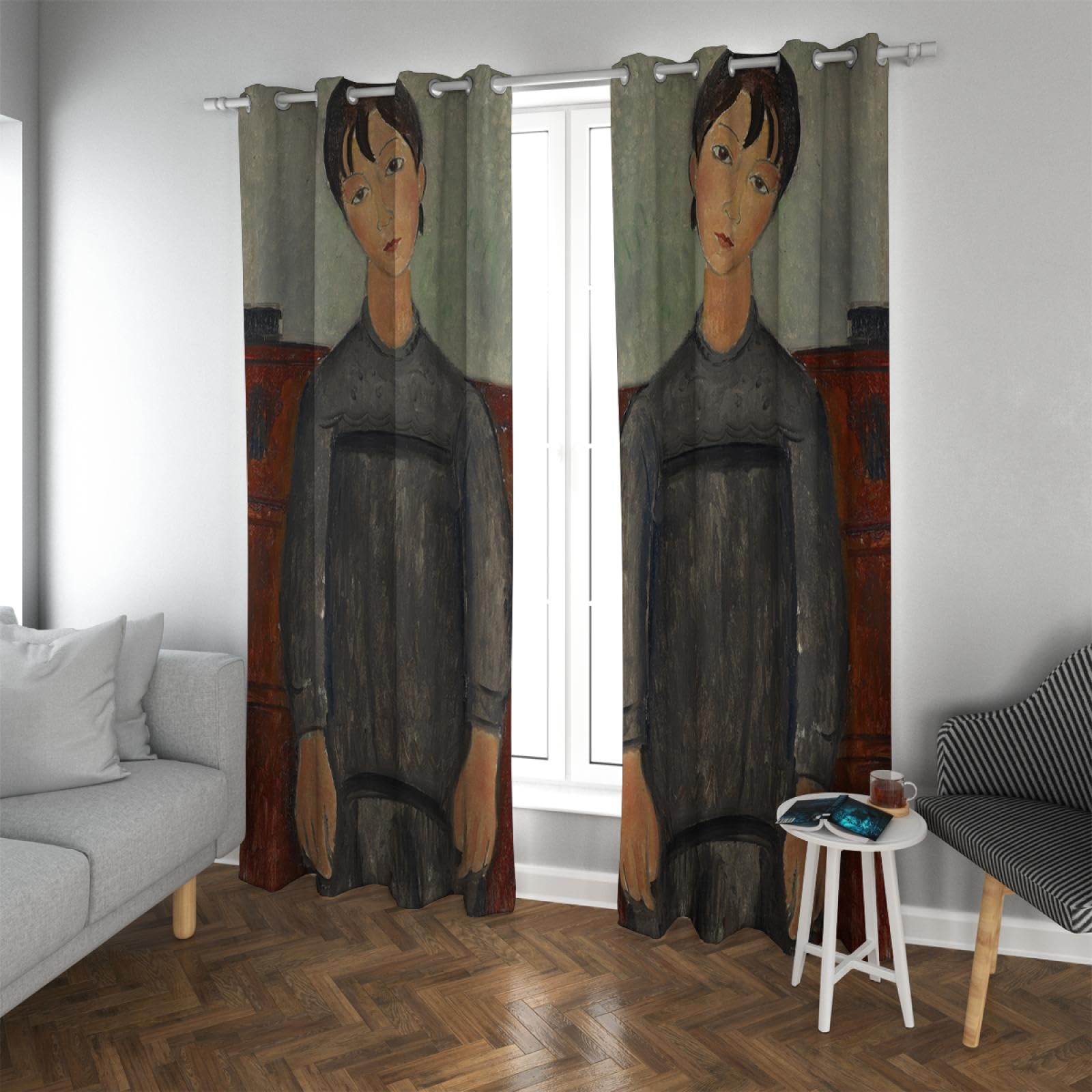 Rideaux occultants peinture à l’huile impression portrait femme pour chambre H160xL168