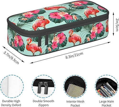 Miniatura 5 de Estuche organizador de lápices de palmera de flores tropicales de flamenco, gran capacidad, papelería con cremallera, suministros escolares, bolsa
