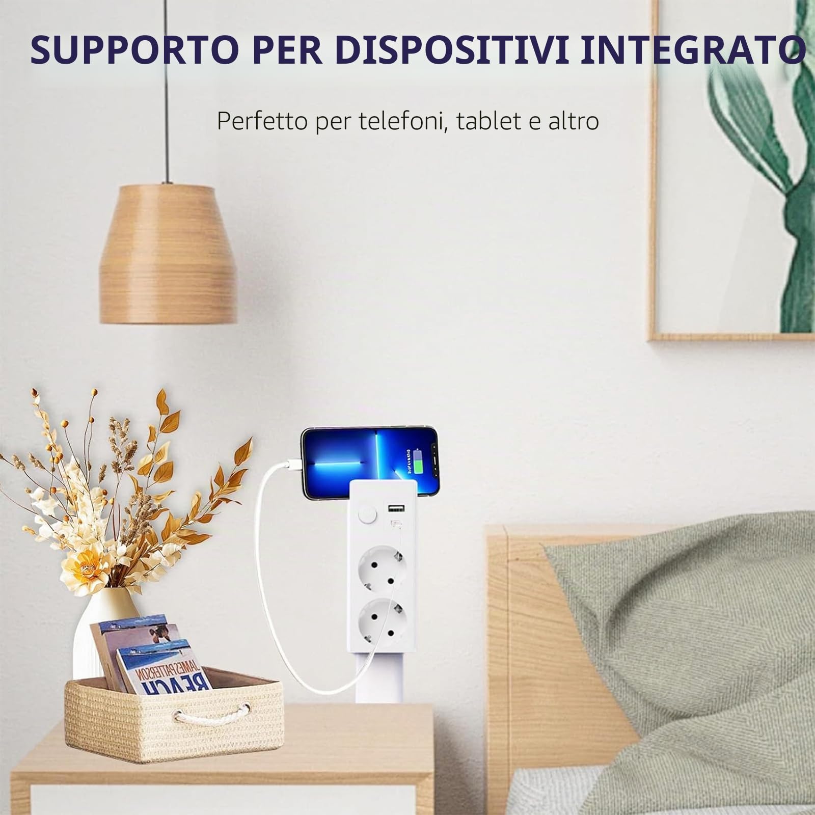 Multipresa con porte USB-A, USB-C e 2 prese di corrente, prolunga da parete estensibile e rotante, ideale per comodini, divani, scrivanie e altri luoghi di difficile accesso.