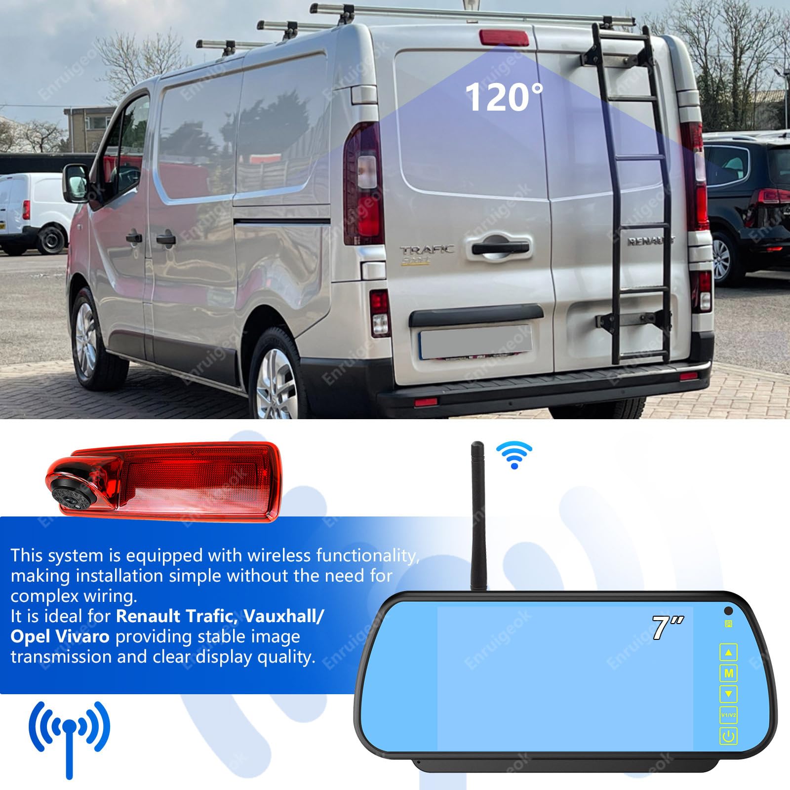 Caméra de Recul sans Fil en pour Renault Trafic 3 (Suction Cup)