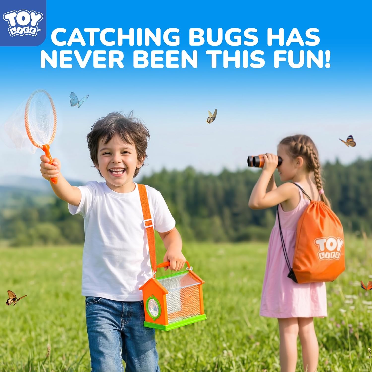 TOY Life Bug Catcher for Kids, Bug Catching Kit Kids Explorer Kit with Butterfly Net, Catching Tool, Tweezers, Magnifying Glass, Binoculars, Insect Catcher, Educational Outdoor Toys Kid Adventure Set