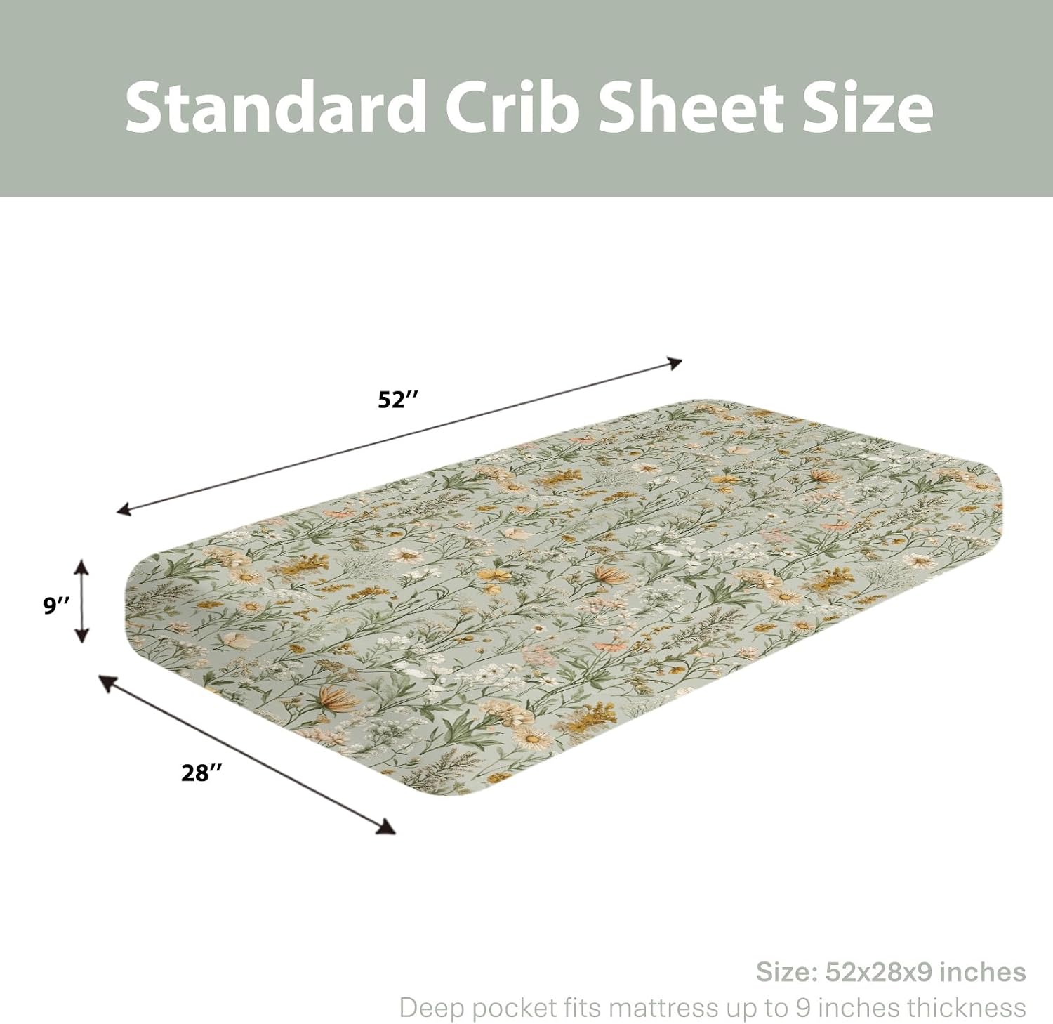 Vintage Wild Flowers Baby Crib Sheets for Boy Girl 52"x28" Retro Plant Soft Stretchy Fitted Crib Mattress Cover Spring Summer Baby Sheet for Standard Crib & Toddler Mattress Pad