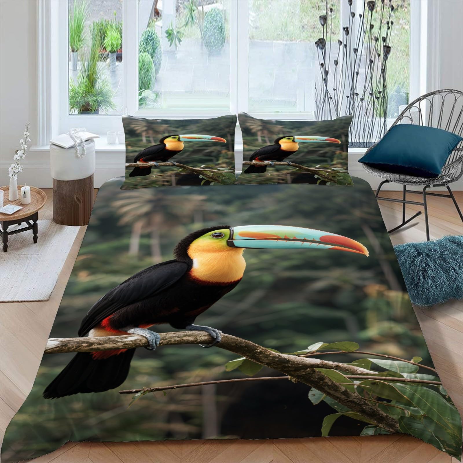 Poszwa na kołdrę 250 x 200 Tucano Poszewki na kołdrę Liście 3 sztuki Poszewka na kołdrę z mikrofibry Miękkie odwracalne poszewki na kołdrę + 2 poszewki na poduszki 50 x 75 cm z zamkamiH947