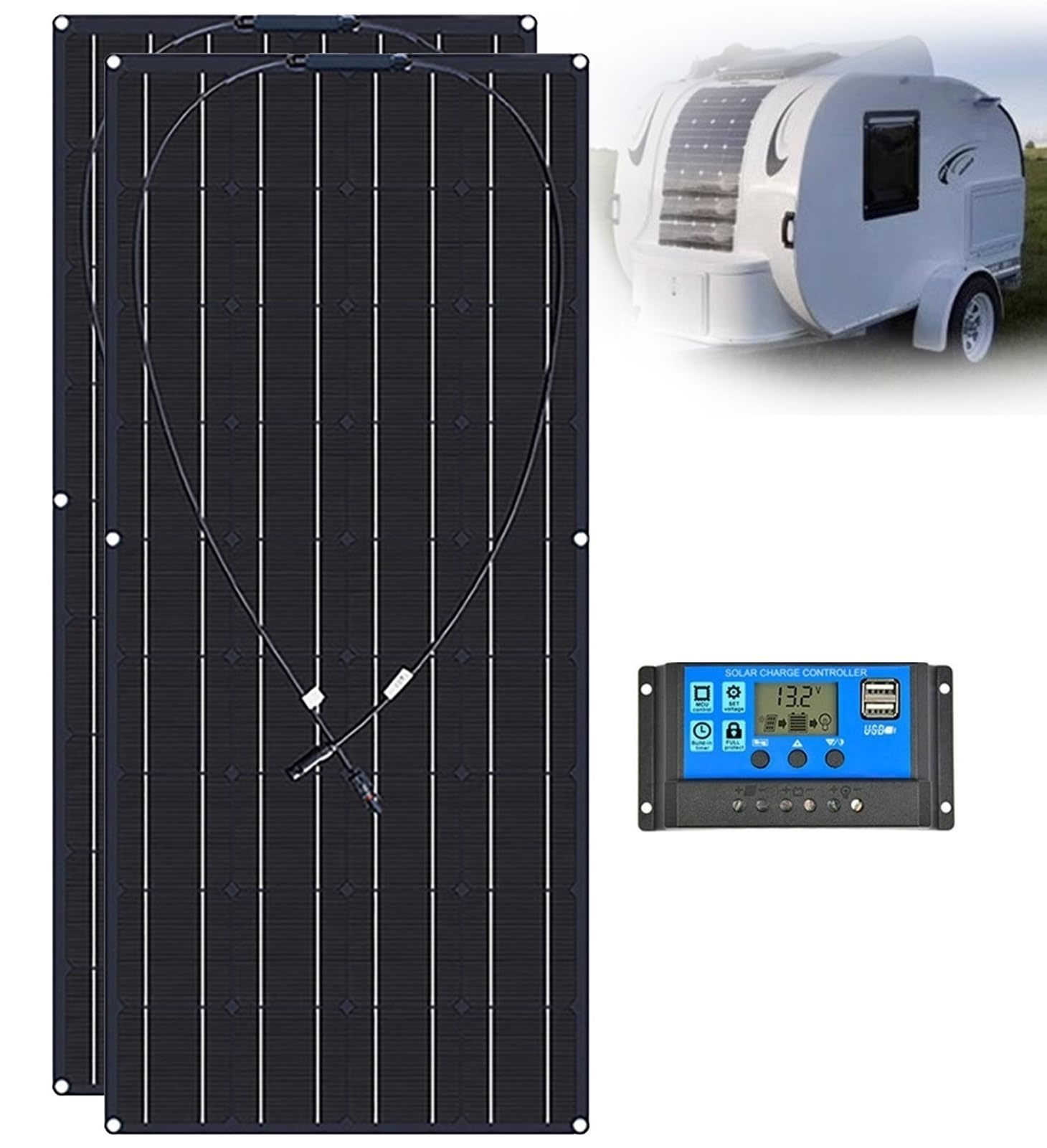 Panneau Solaire Flexible 400W 600W 800W 1200W monocristallin Panneau Solaire Flexible pour Batteries 24V, Caravane, Camping-Car, Bateau, Yacht, Marine, Camping Car(600W)