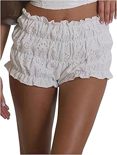 Women's Y2K Eyelet Ruffle Shorts Tiered Frill Lace Mini Bloomers Floral Micro Shorts