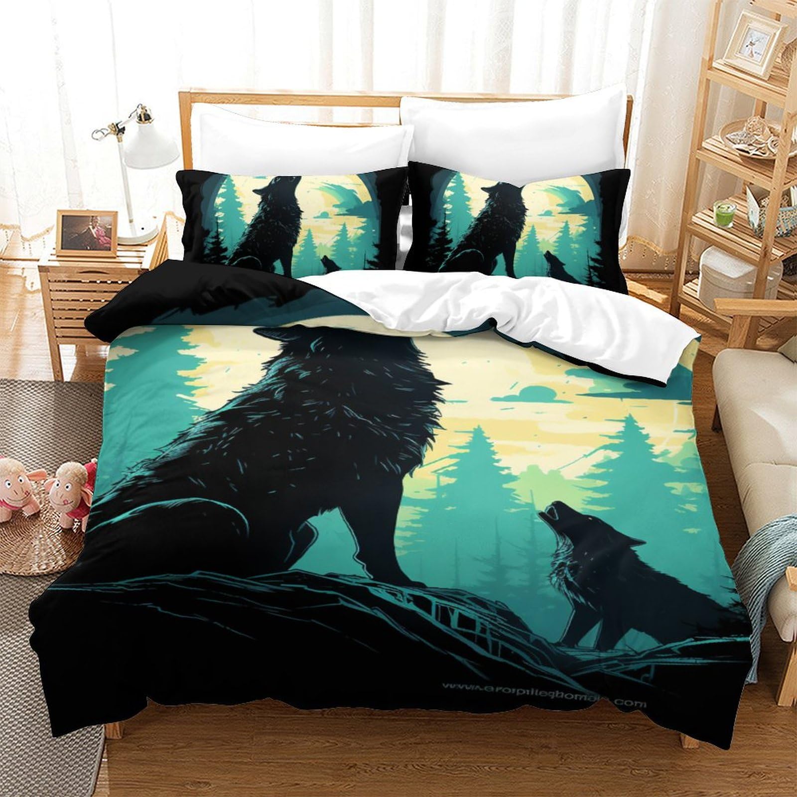 Parure de lit loup avec housse de couette douce pour des nuits sereines et apaisées