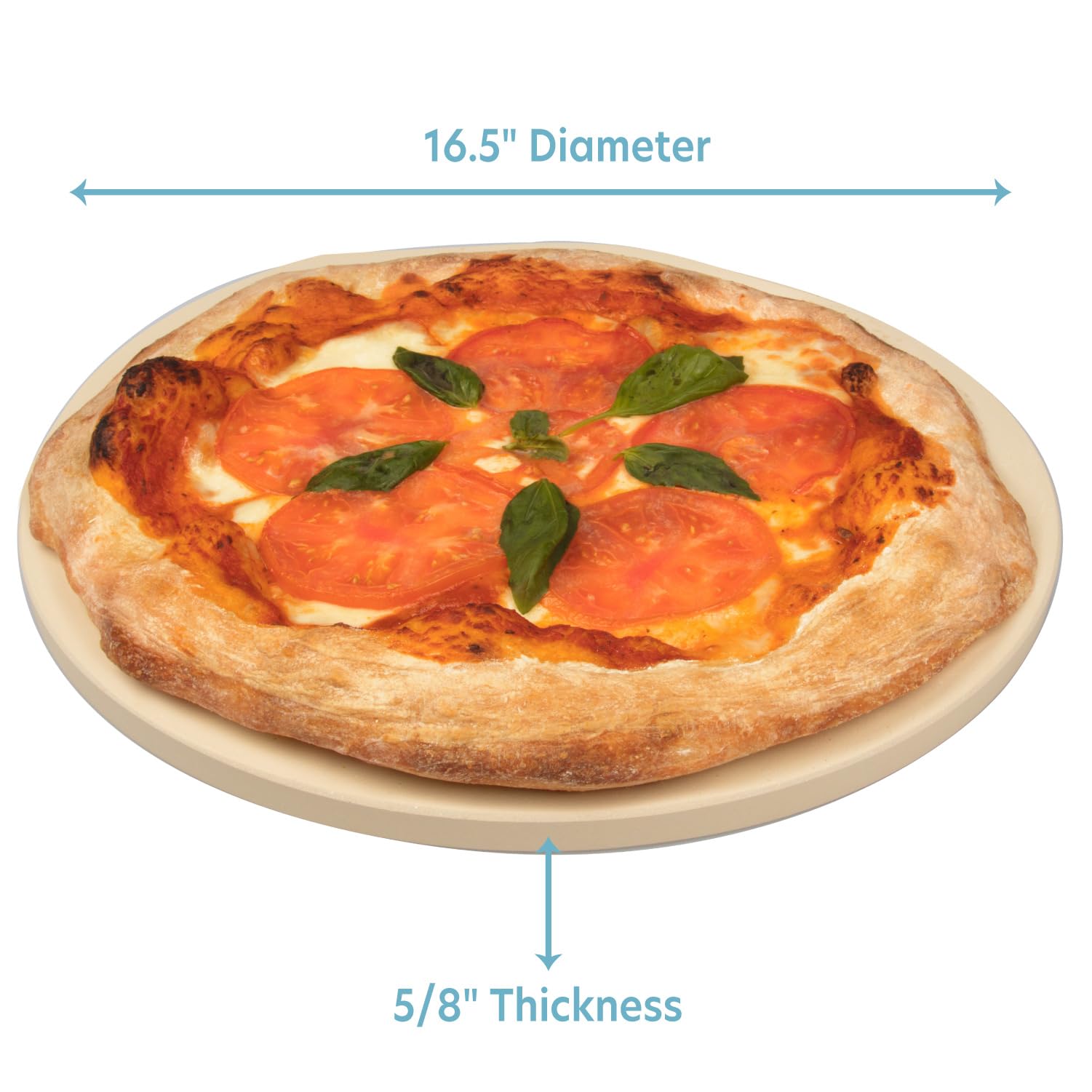 Pizzastein für Ofen, Grill, Grill, rund, 1,6 cm, extra dicker Backstein mit sicherer, gleichmäßiger Erwärmung, XL-Pfanne für knusprige Kruste, robuster Cordierit hält hohe Temperaturen, ein Muss für
