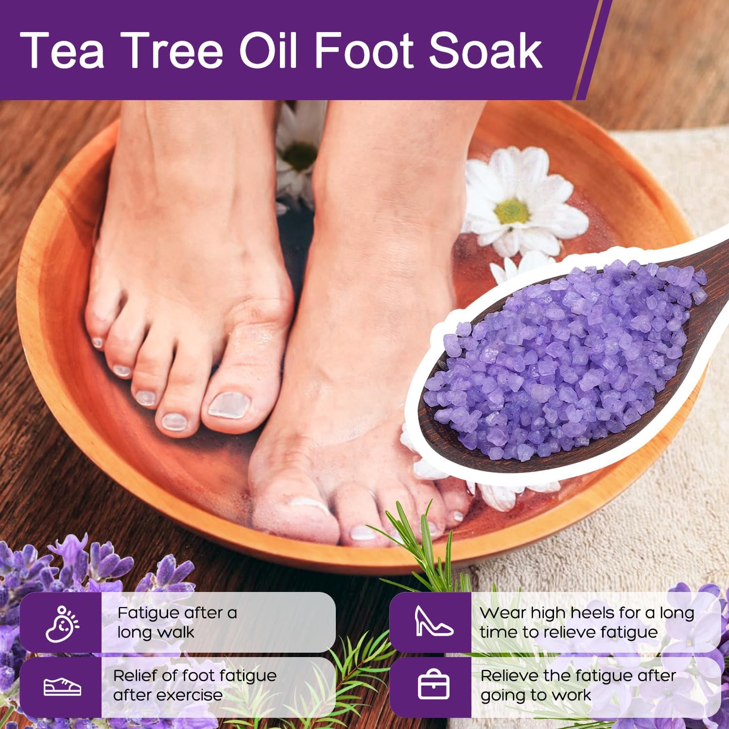 Himalayan Pink Salt Kit Pack of 2 Natural Foot Soak Salts Epsom Salt Essential Oils Lavender Orange Rose Scent Dead Sea Salt Moisturizing Skin Tea Tree Oil Care Christmas Gifts for Women - Image 3