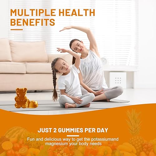 Miniatura 4 de Gomitas de potasio y magnesio, glicinato de magnesio de alta absorción y citrato de potasio más coenzima Q10, DHA, D3, mineral y calcio para zzz,