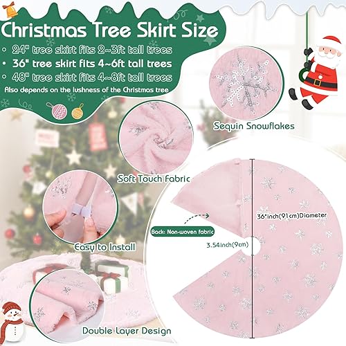 Miniatura 89 de Falda de árbol de Navidad de 48 pulgadas, falda de árbol de piel sintética de lujo con copos de nieve dorados y lentejuelas, alfombrillas grandes