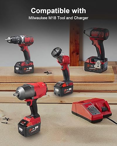 Miniatura 2 de Batería de repuesto de 9.0Ah compatible con Milwaukee M18 18v 9000mAh M18B 48-11-1820 48-11-1850 48-11-1828 48-11-10 XC herramientas eléctricas