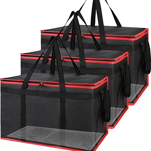 Miniatura 17 de Bodaon Paquete de 3 bolsas aisladas para entrega de alimentos, bolsas enfriadoras de pizza XXXL, bolsa de entrega de viaje compartido, soporte Negro