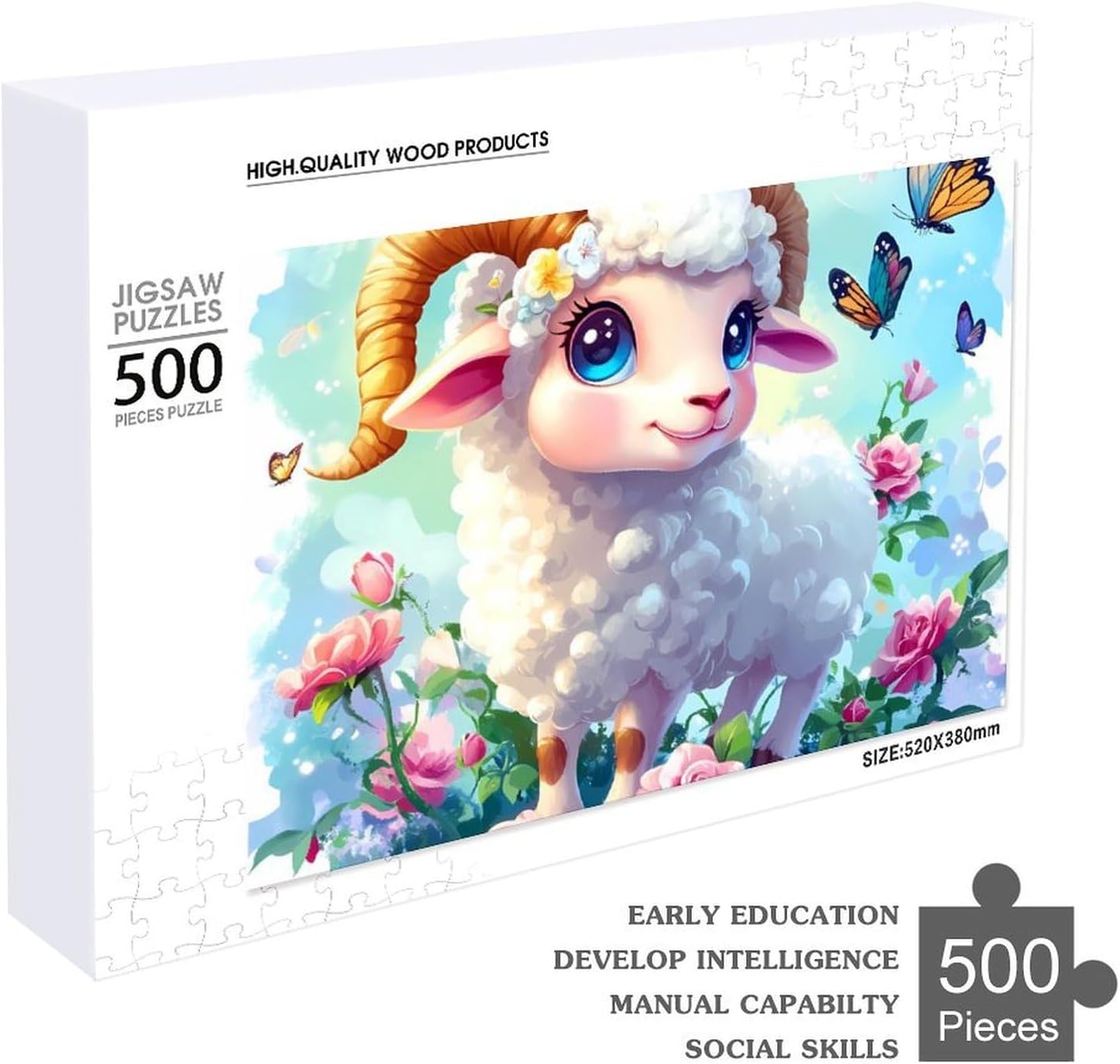 Sheep Flowers Wood Puzzle Challenging Jigsaw Puzzles for Women Men