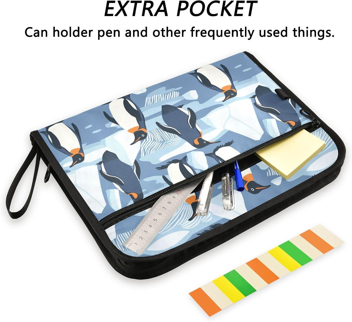 File Folders Penguins on The Ice Plastic Folders with 13 Pockets, Expandable File Folder for Documents School Students Office, Aesthetic Folder with Labels A4 Letter Size