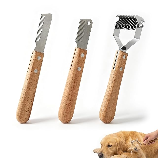 Quorumsg 3 Piezas Cuchillo pelador Profesional para Perros de Madera