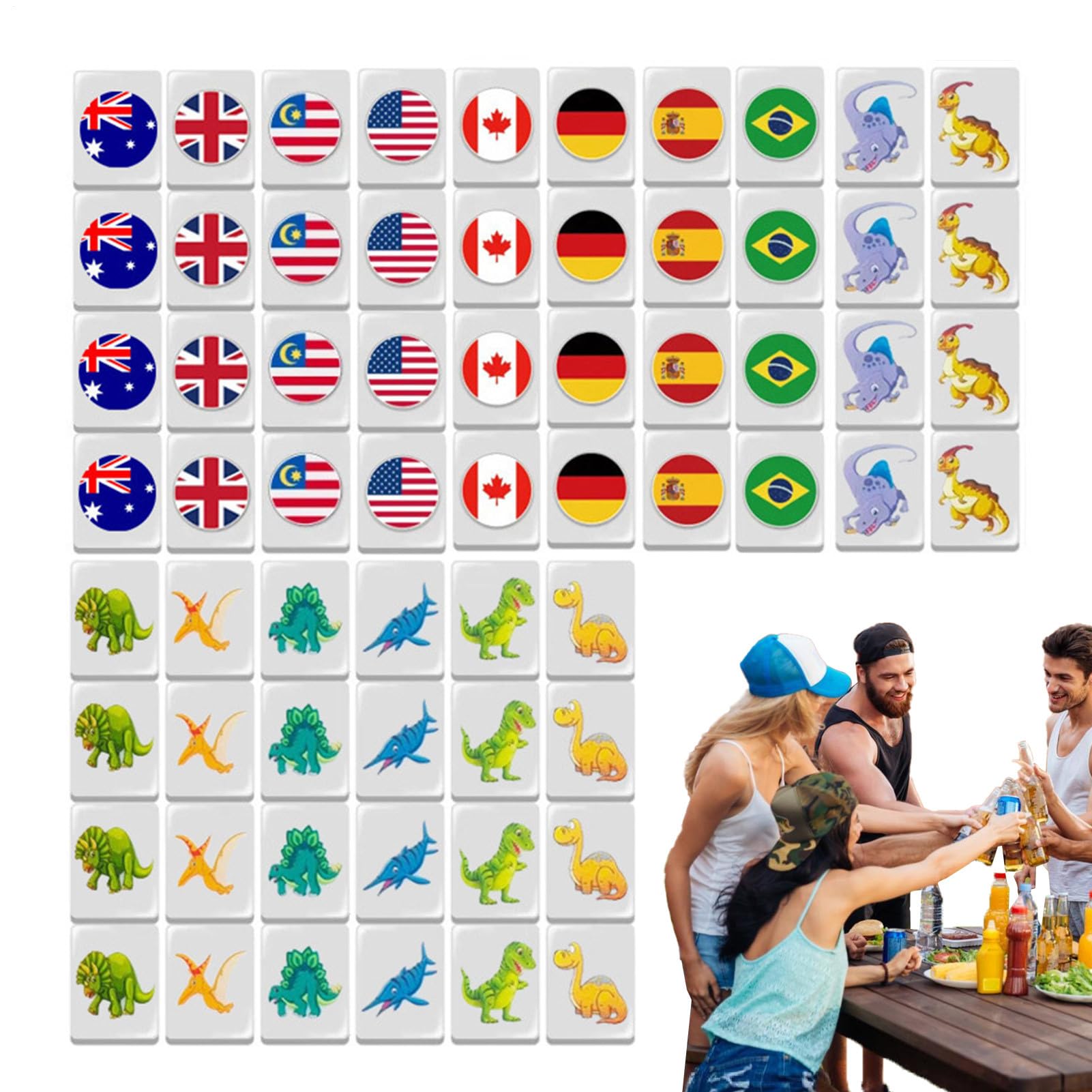 Juego de Mahjong, Juego de Mahjong de viaje | 65 juegos de azulejos con | patrón de bandera | Juegos de mesa familiares de Seaside Escape, juegos de familiares, bloques de azulejos fijados para