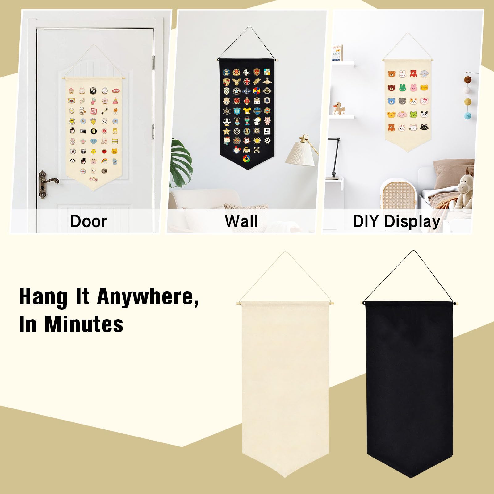 Winmany Espositore da appendere alla parete per spille e gioielli, in tela, smaltato, per esporre spille, orecchini, collane glitterate, organizer per collezione (nero)