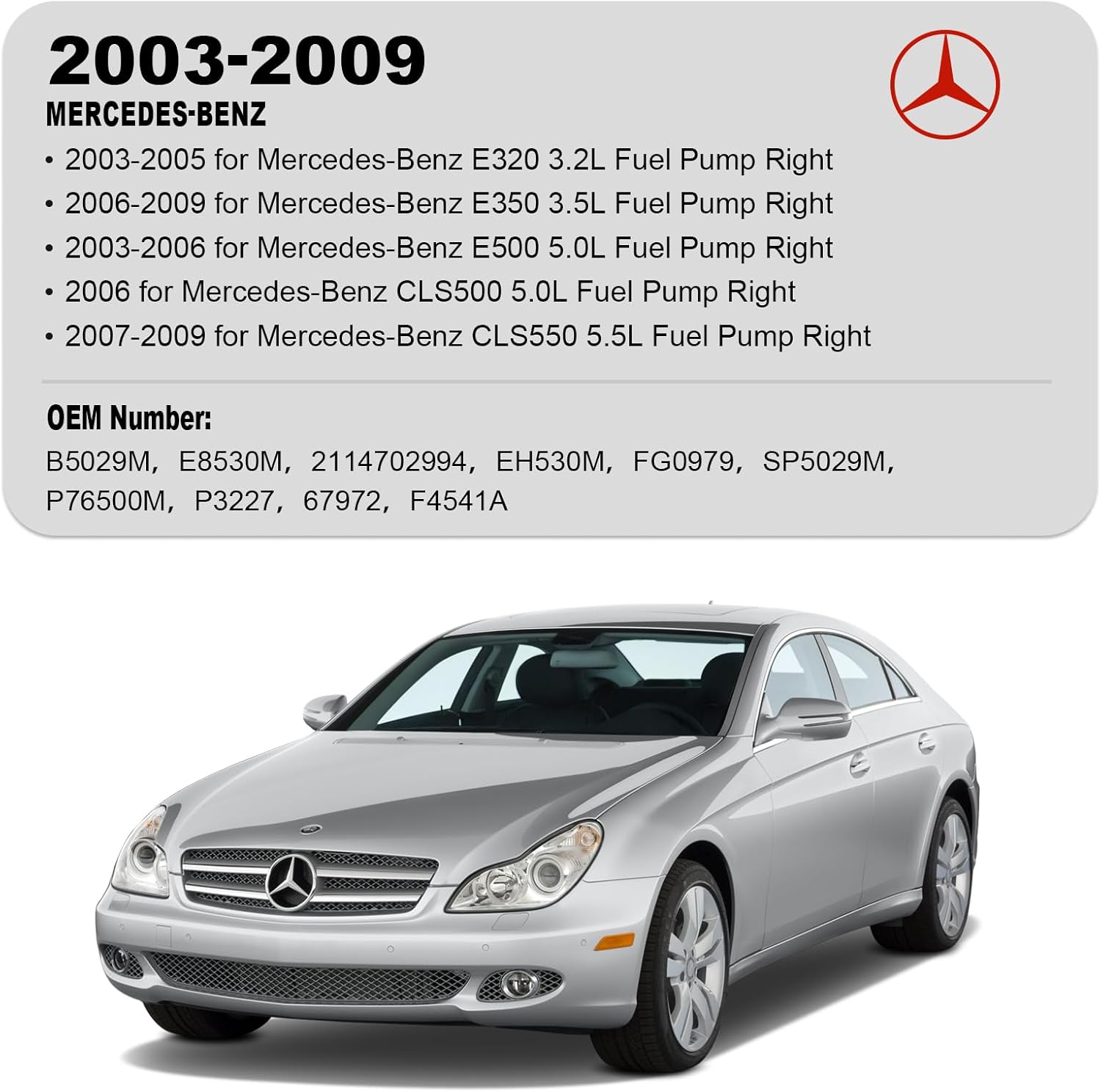 Electric Fuel Pump Module Assembly Compatible with 2003 2004 2005 Mercedes-Benz E320 2006-2009 E350 E500 CLS500 CLS550 Replace W211 E8530M B5029M 2114702994 Right Side