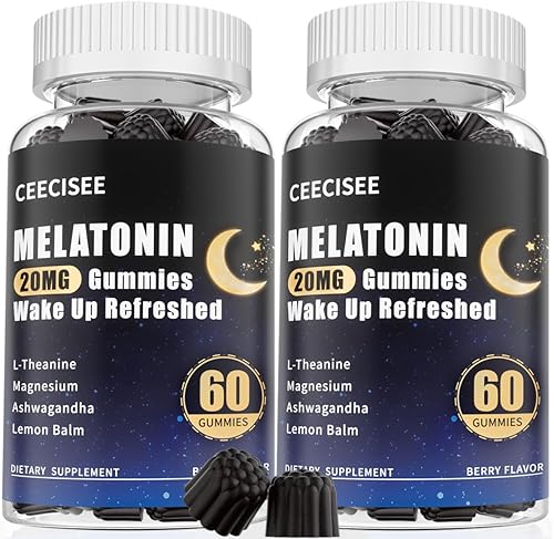 Gomitas de melatonina de 20 mg para mujeres y hombres Vitaminas puras sin azúcar Suplemento orgánico con Ashwagandha de magnesio L-teanina para una