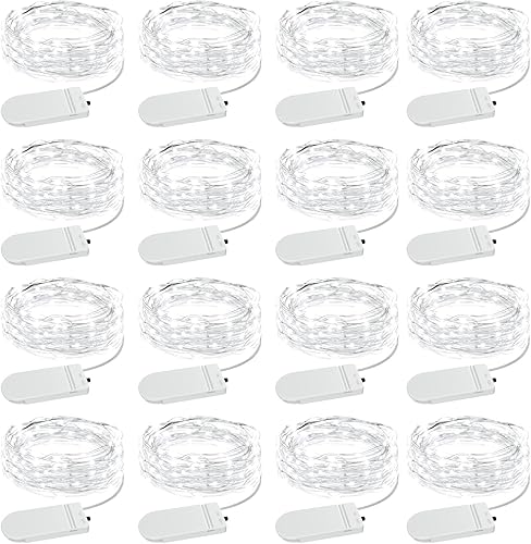 Olafus Paquete de 16 luces de hadas blancas cálidas que funcionan con pilas, mini tira de luces de alambre de cobre de 7 pies, 20 luces LED para