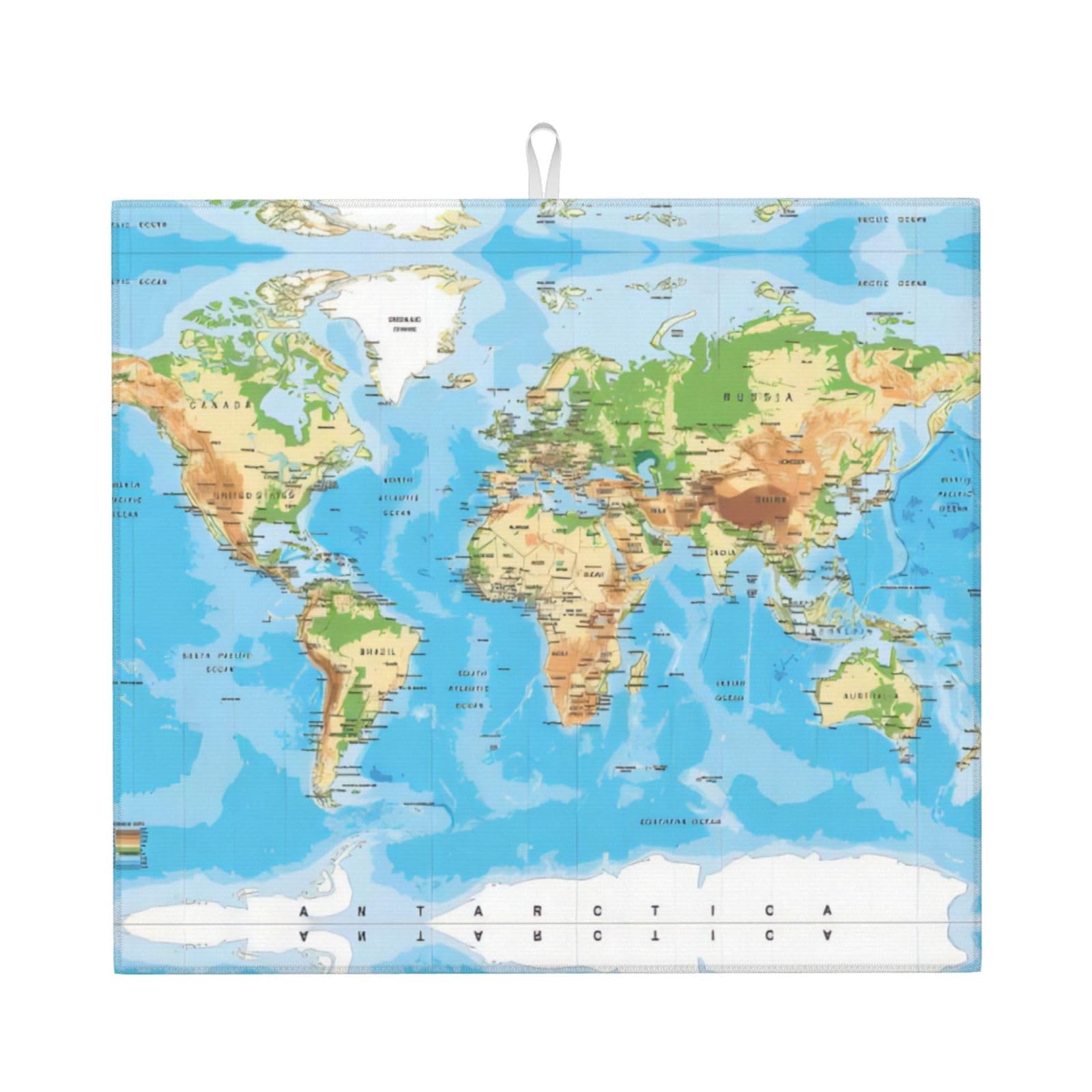 HJFCZH World Map Prints Kitchen Drying Mat – Absorbent Microfiber Throw for Dishes, Non-Slip Counter Cover, Quick-Drying Layer with Fade-Resistant Print