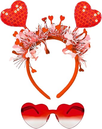 Dolkoic Valentines Heart Headband and Heart Sunglasses for Valentines Day Halloween Party Accessoires