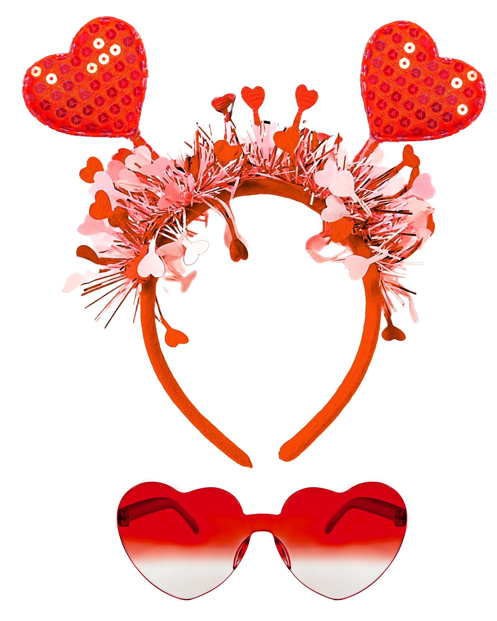 Dolkoic Valentines Heart Headband and Heart Sunglasses for Valentine's Day Halloween Party Accessoires