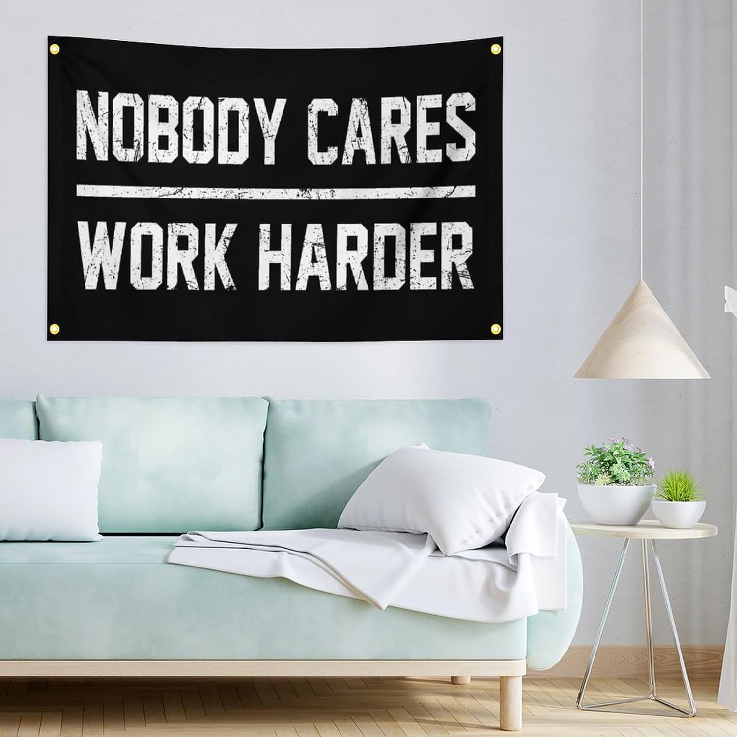 Nobody Cares Work Harder Tapestry 3x5 Ft Motivational Gym Banner with 4 Brass Grommets Polyester Wall Decor for Home Gym Garage Office & Dorm