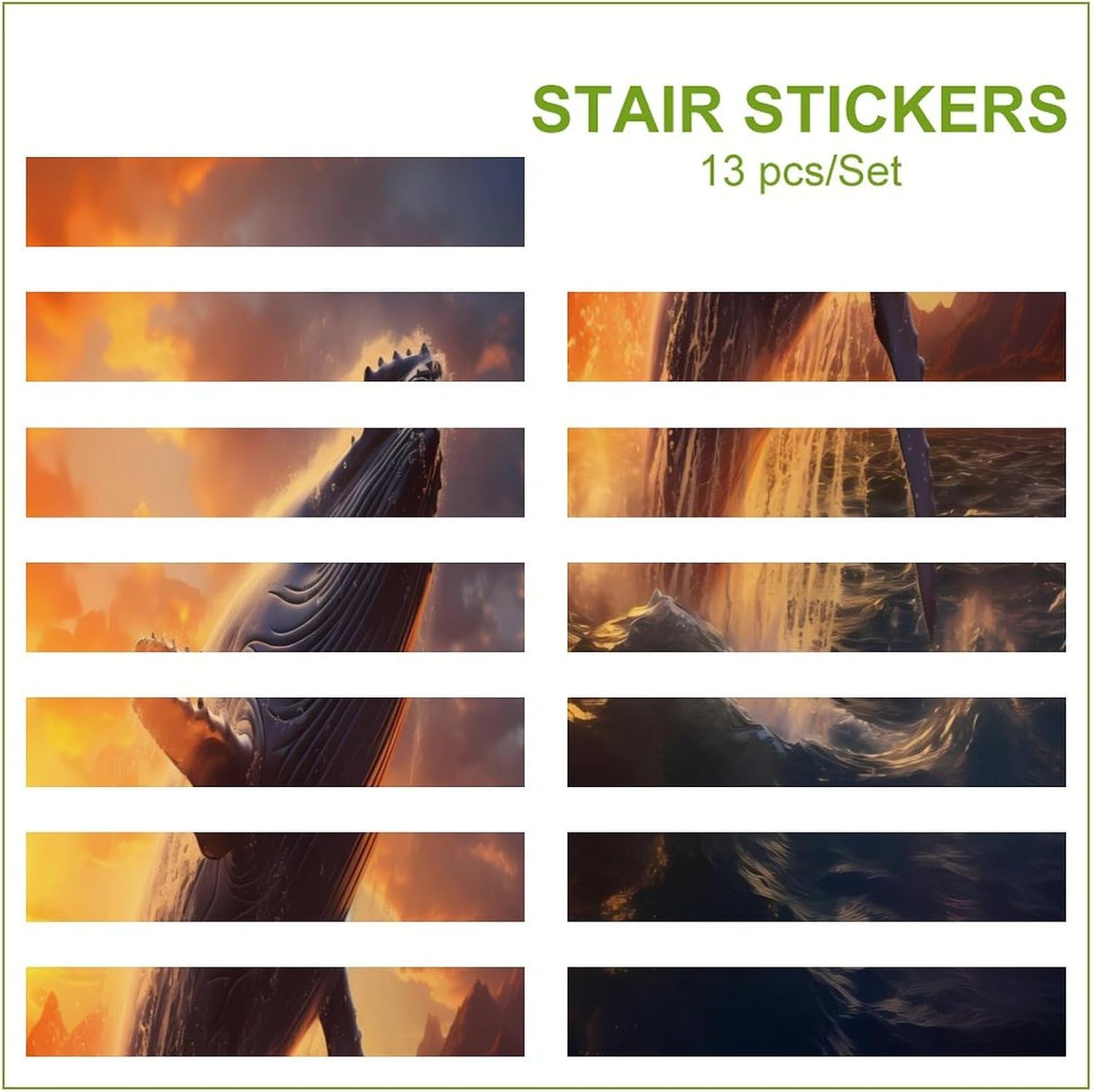 Humpback Whale Stairs Stickers Self Adhesive Stair Riser Decals Staircase Murals Wall Stickers Decor 1 Set