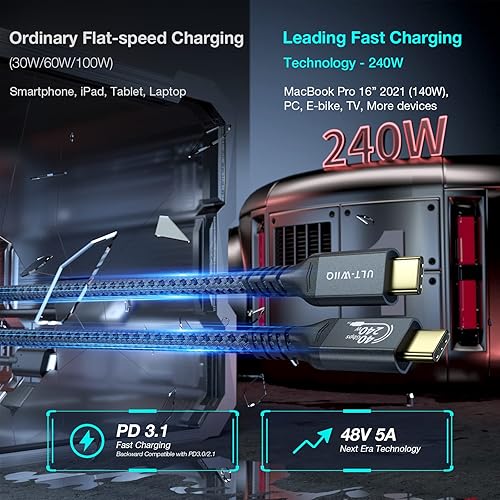 Miniatura 3 de Cable USB4 de 240 W, cable USB C a USB C de carga rápida compatible con Thunderbolt 43, compatible con transferencia de datos de 8K6K a 60Hz y