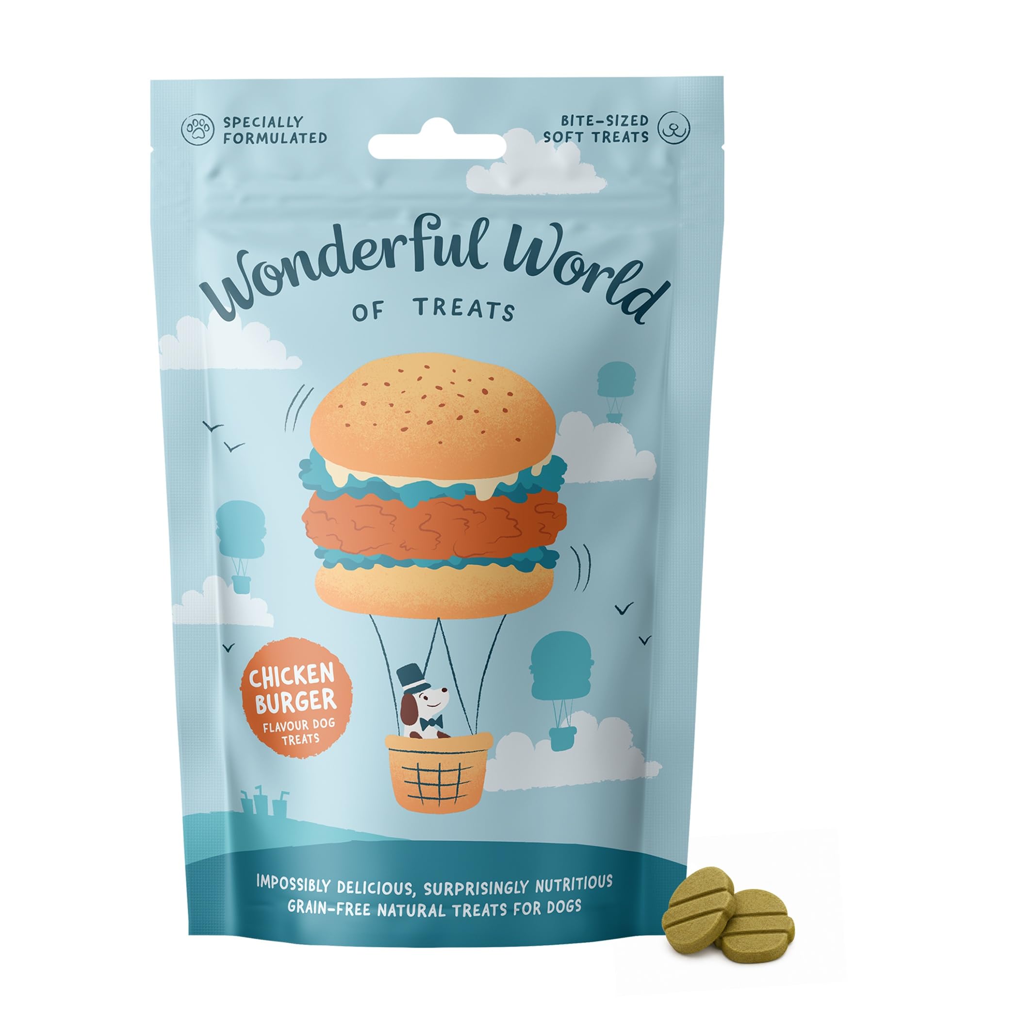 Wonderful World of Treats for Dogs – Dog Cake Multi Pack (12 x 50g) – Hand Baked Dog Treats UK – Healthy Dog Training Treats – Chicken Burger – Snacks for Puppies & Adult Dogs