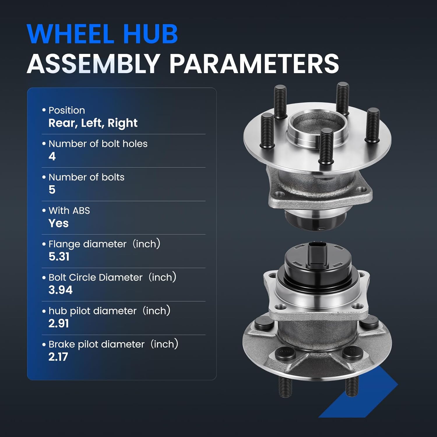 512215 Rear Wheel Bearing Hub Assembly Compatible with Pontiac Vibe 2003-2008 1.8L, Compatible with Toyota Matrix Corolla 03-08 1.8L, for Prius 04-09 1.5L, Fits for FWD Models, 2PCS